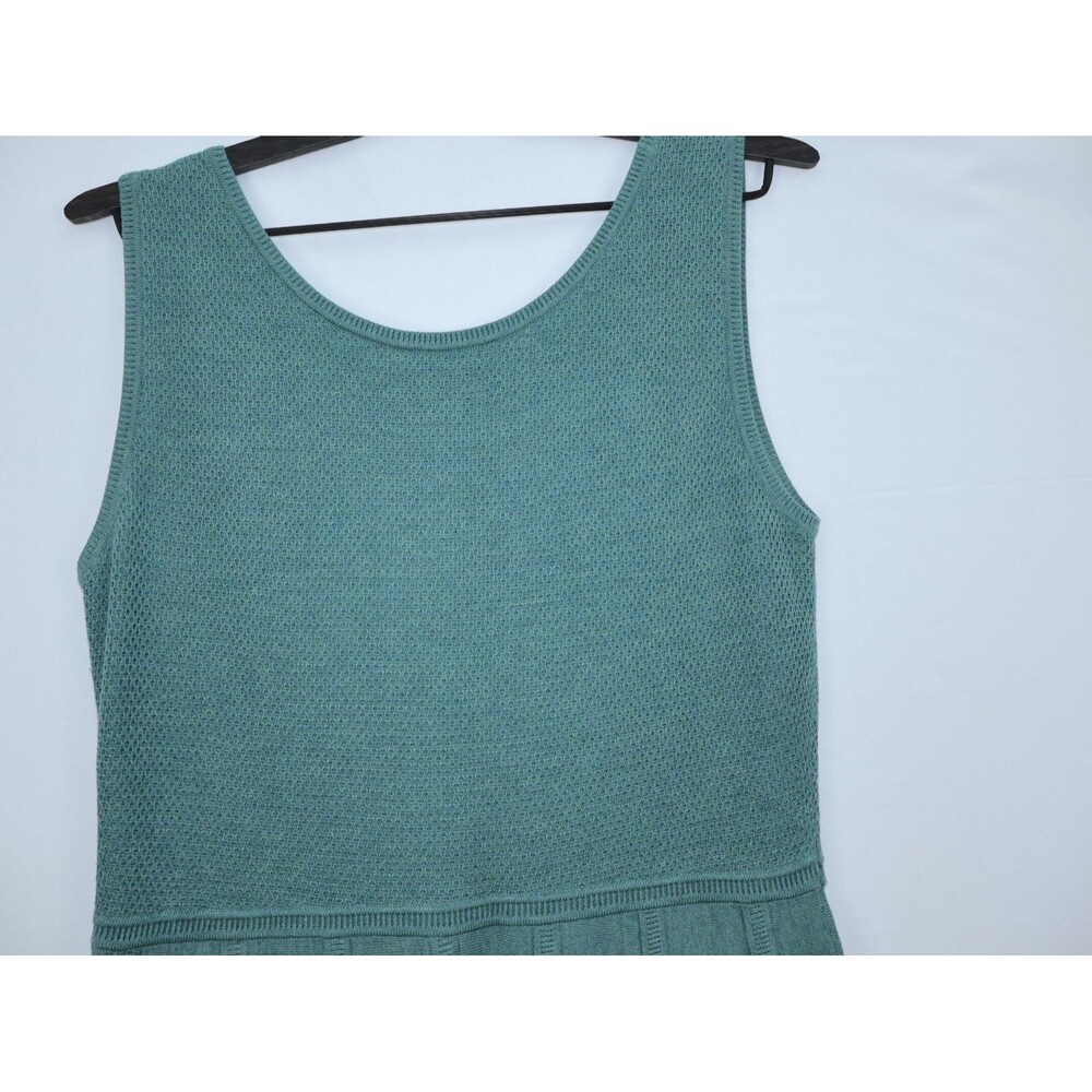 Peruvian Connection Teal Knit Sleeveless Sweater Dress Textured midi A line sz M - Picture 7 of 8